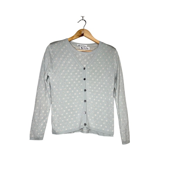 Mel & Lisa Sweaters - Mel & Lisa Light Blue Polka Dot Embellished Silk Knit Cardigan and Top set S